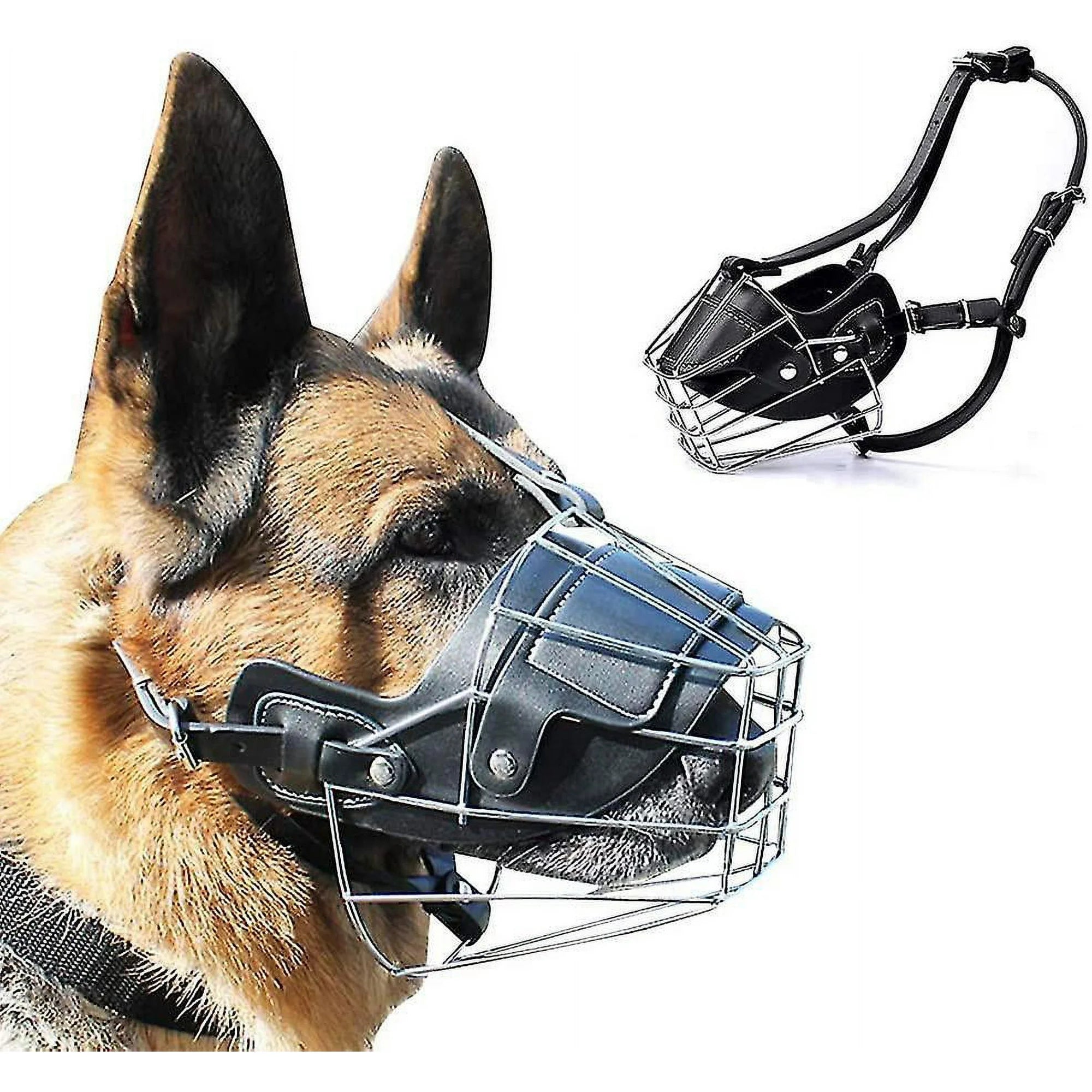 Wire Dog Muzzle German Shepherd for Medium Large Dogs Adjustable Durable Metal Basket for Biting Chewing Barking