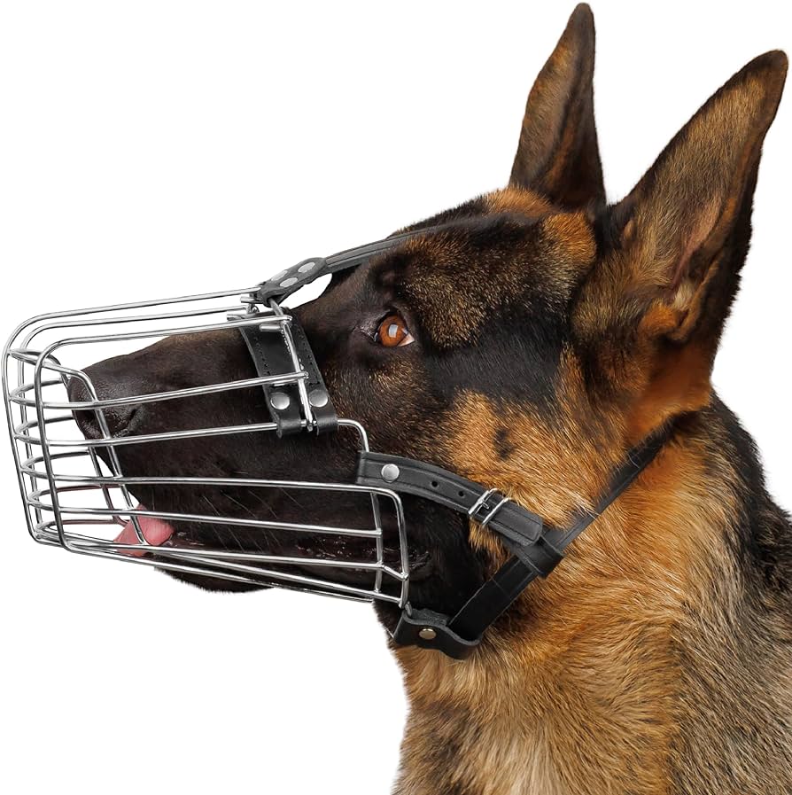 Wire Dog Muzzle German Shepherd for Medium Large Dogs Adjustable Durable Metal Basket for Biting Chewing Barking